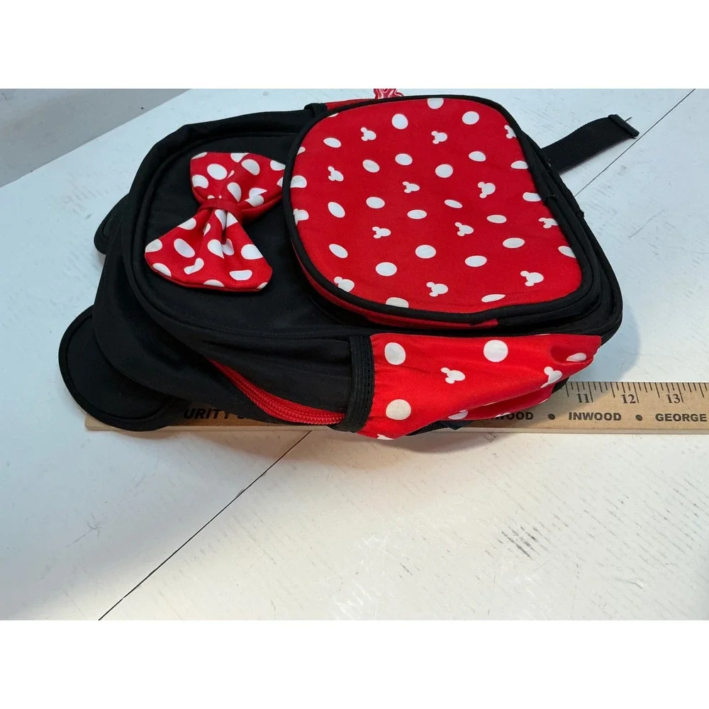 Minnie Mouse Style Mini Backpack Polka Dot Bow Ears Red Black Small Travel Bag